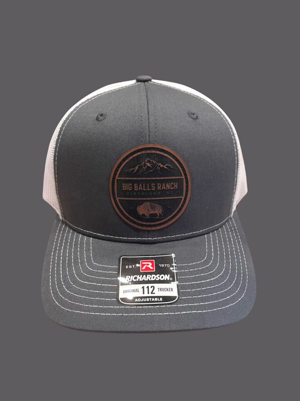 Charcoal Grey and White Leather Patch Hat