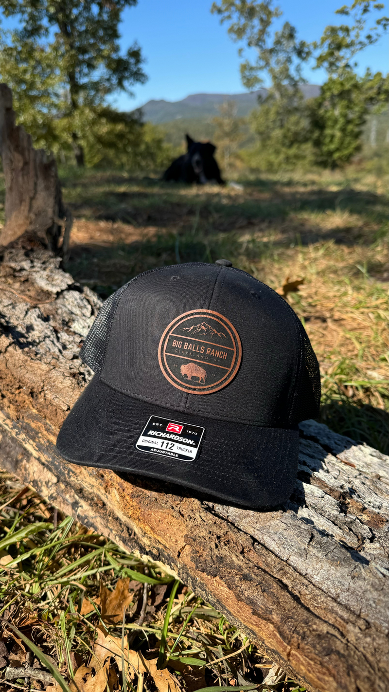 Black Leather Patch Hat – Big Balls Ranch - Main Image
